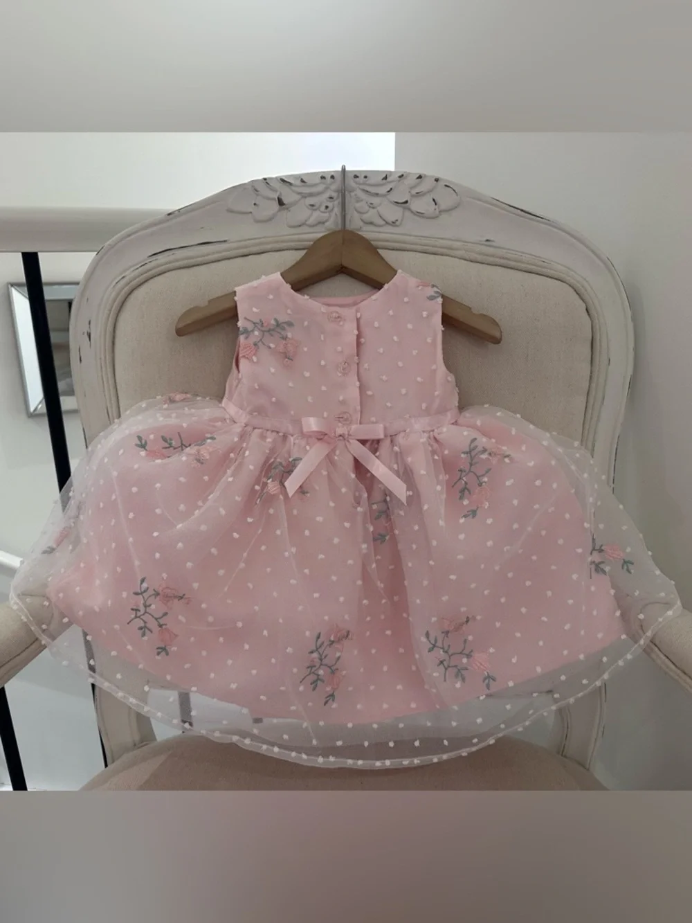 🦢 6~9 Mth Pink Tulle Princess Wedding Baby Dress with Matching Knit Bolero NWOT - Picture 3 of 16